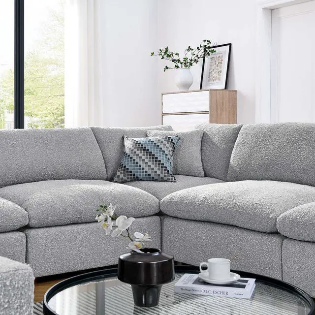 Alt view image 4 of 5 - Commix Down Filled Overstuffed Boucle Fabric 8-Piece Sectional Sofa Light Gray EEI-6371-LGR