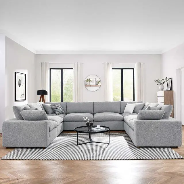 Alt view image 5 of 5 - Commix Down Filled Overstuffed Boucle Fabric 8-Piece Sectional Sofa Light Gray EEI-6371-LGR