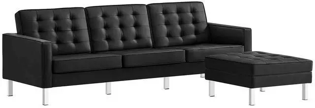 Main image of Loft Tufted Vegan Leather Sofa and Ottoman Set Silver Black EEI-6410-SLV-BLK-SET