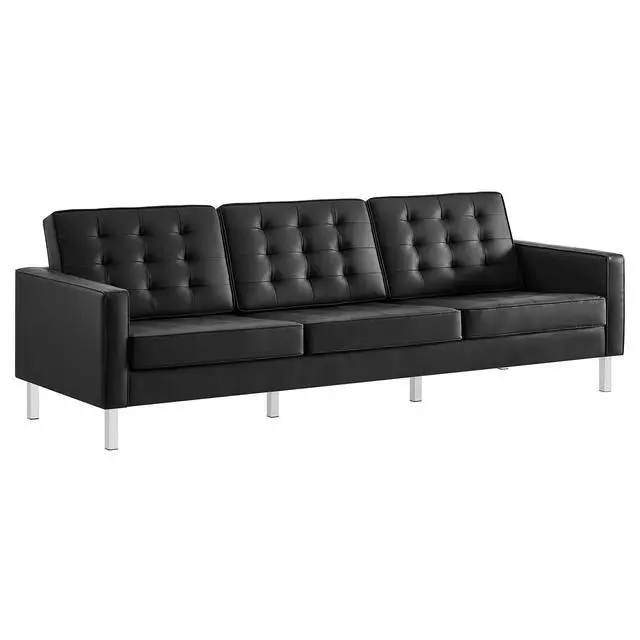Alt view image 2 of 7 - Loft Tufted Vegan Leather Sofa and Ottoman Set Silver Black EEI-6410-SLV-BLK-SET