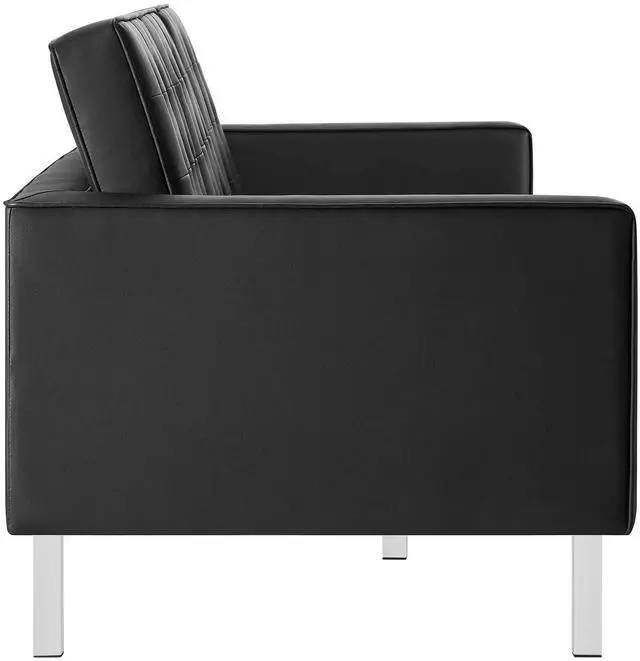 Alt view image 3 of 7 - Loft Tufted Vegan Leather Sofa and Ottoman Set Silver Black EEI-6410-SLV-BLK-SET