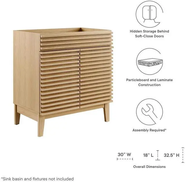 Alt view image 7 of 7 - Render 30" Bathroom Vanity Cabinet (Sink Basin Not Included) Oak EEI-4851-OAK