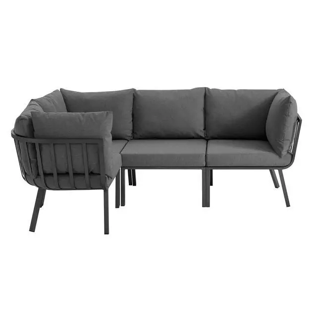 Alt view image 7 of 13 - Riverside 4 Piece Outdoor Patio Aluminum Sectional Gray Charcoal