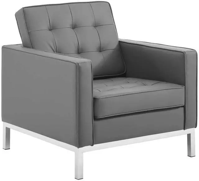 Alt view image 4 of 6 - Loft Tufted Vegan Leather 3-Piece Furniture Set Silver Gray EEI-4105-SLV-GRY-SET