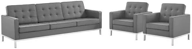 Main image of Loft Tufted Vegan Leather 3-Piece Furniture Set Silver Gray EEI-4105-SLV-GRY-SET