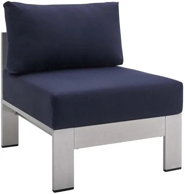 Alt view image 7 of 13 - Shore Sunbrella Fabric Aluminum Outdoor Patio Armless Chair Silver Navy