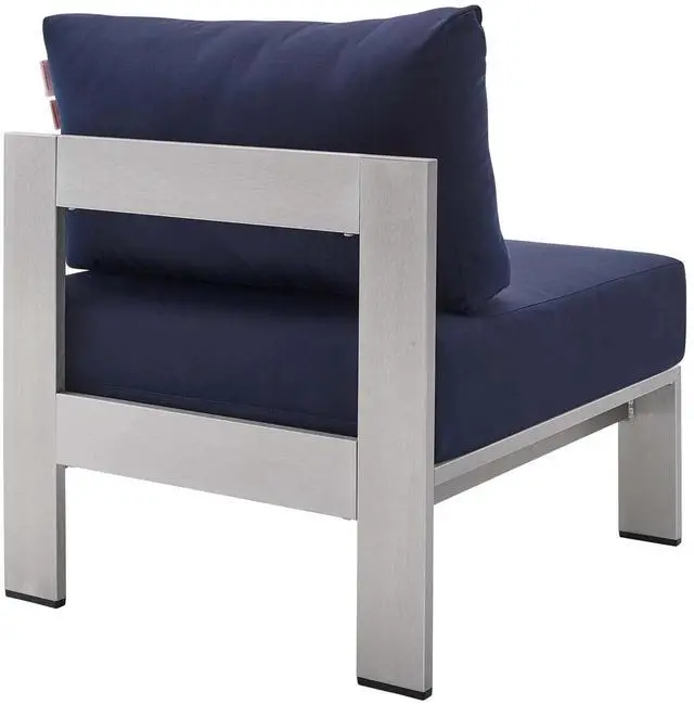 Alt view image 9 of 13 - Shore Sunbrella Fabric Aluminum Outdoor Patio Armless Chair Silver Navy