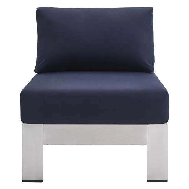 Alt view image 10 of 13 - Shore Sunbrella Fabric Aluminum Outdoor Patio Armless Chair Silver Navy