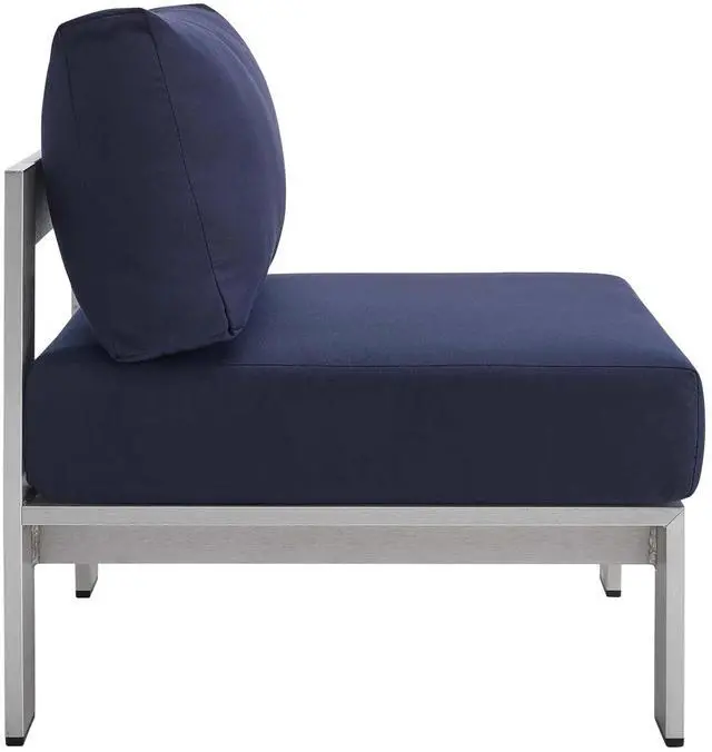 Alt view image 8 of 13 - Shore Sunbrella Fabric Aluminum Outdoor Patio Armless Chair Silver Navy