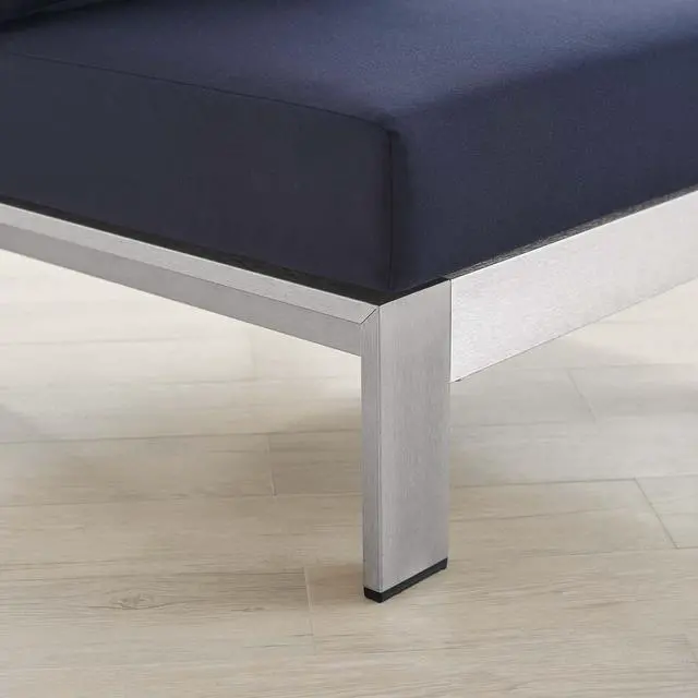Alt view image 12 of 13 - Shore Sunbrella Fabric Aluminum Outdoor Patio Armless Chair Silver Navy