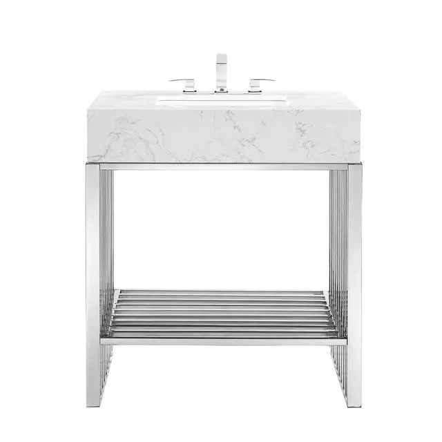 Alt view image 3 of 7 - Gridiron 30" Bathroom Vanity White Silver EEI-6105-WHI-SLV