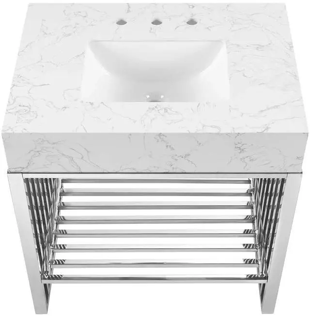 Alt view image 4 of 7 - Gridiron 30" Bathroom Vanity White Silver EEI-6105-WHI-SLV