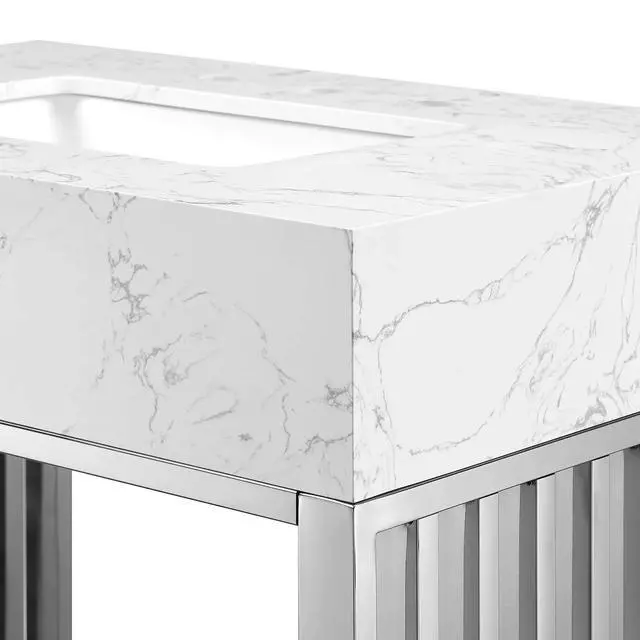 Alt view image 5 of 7 - Gridiron 30" Bathroom Vanity White Silver EEI-6105-WHI-SLV