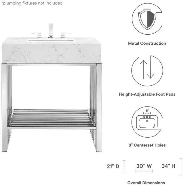Alt view image 7 of 7 - Gridiron 30" Bathroom Vanity White Silver EEI-6105-WHI-SLV