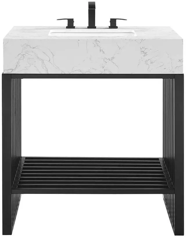 Alt view image 3 of 7 - Gridiron 30" Bathroom Vanity White Black EEI-6106-WHI-BLK