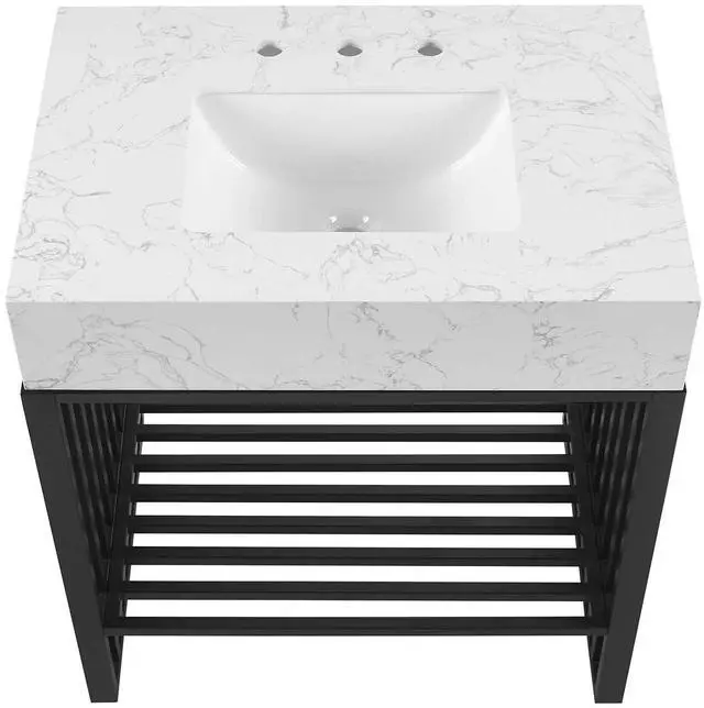 Alt view image 4 of 7 - Gridiron 30" Bathroom Vanity White Black EEI-6106-WHI-BLK