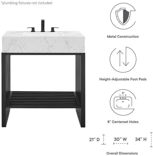 Alt view image 7 of 7 - Gridiron 30" Bathroom Vanity White Black EEI-6106-WHI-BLK