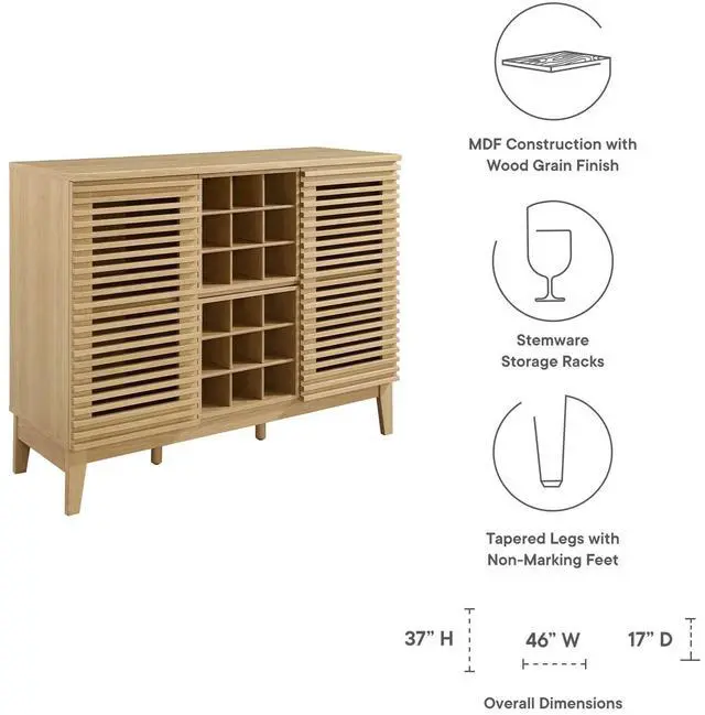 Alt view image 6 of 7 - Render Bar Cabinet Oak EEI-6156-OAK