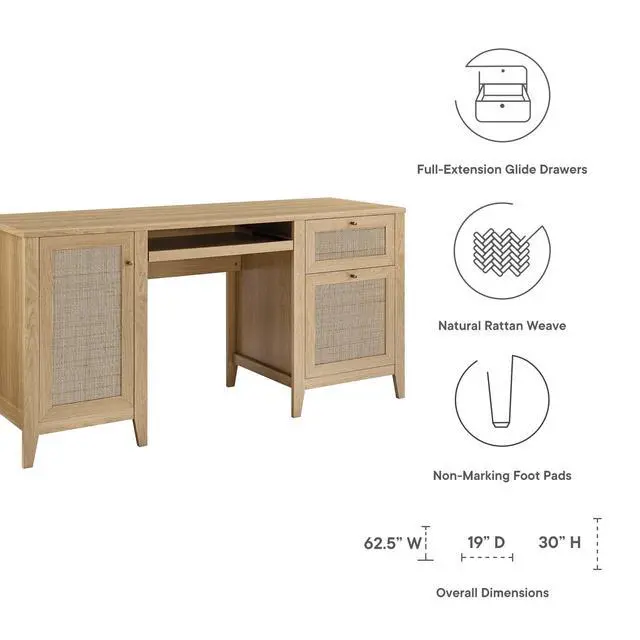 Alt view image 7 of 7 - Soma 63" Office Desk Oak EEI-6117-OAK
