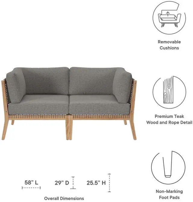 Alt view image 6 of 7 - Clearwater Outdoor Patio Teak Wood Loveseat Gray Graphite EEI-6119-GRY-GPH