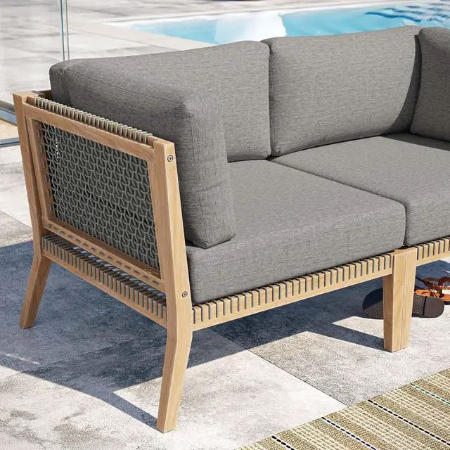 Alt view image 7 of 7 - Clearwater Outdoor Patio Teak Wood Loveseat Gray Graphite EEI-6119-GRY-GPH