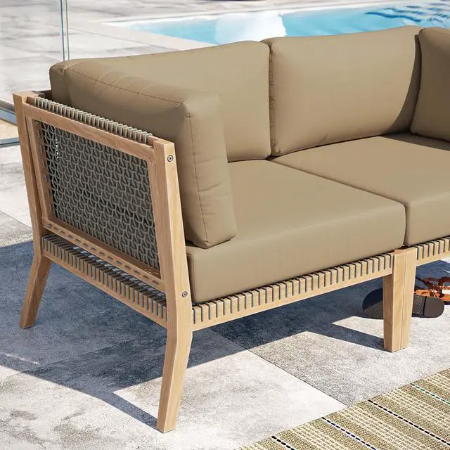 Alt view image 7 of 7 - Clearwater Outdoor Patio Teak Wood Loveseat Gray Light Brown EEI-6119-GRY-LBR