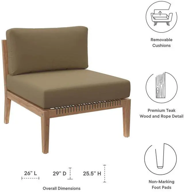 Alt view image 5 of 7 - Clearwater Outdoor Patio Teak Wood Armless Chair Gray Light Brown EEI-5856-GRY-LBR