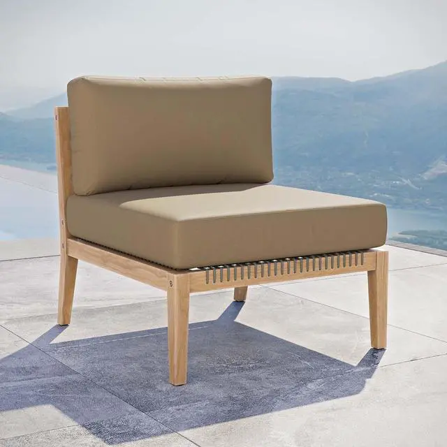 Alt view image 7 of 7 - Clearwater Outdoor Patio Teak Wood Armless Chair Gray Light Brown EEI-5856-GRY-LBR