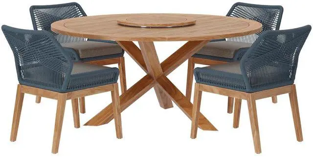 Main image of Wellspring 5-Piece Outdoor Patio Teak Wood Dining Set Blue Graphite EEI-6118-BLU-GPH