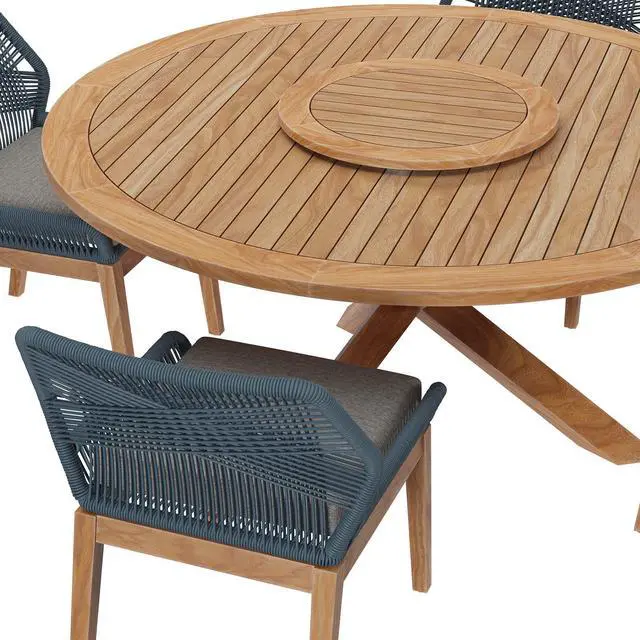 Alt view image 2 of 7 - Wellspring 5-Piece Outdoor Patio Teak Wood Dining Set Blue Graphite EEI-6118-BLU-GPH