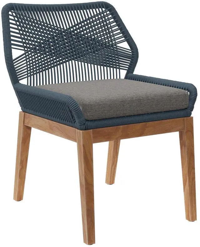 Alt view image 6 of 7 - Wellspring 5-Piece Outdoor Patio Teak Wood Dining Set Blue Graphite EEI-6118-BLU-GPH