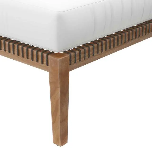 Alt view image 4 of 7 - Clearwater Outdoor Patio Teak Wood Ottoman Gray White EEI-5854-GRY-WHI