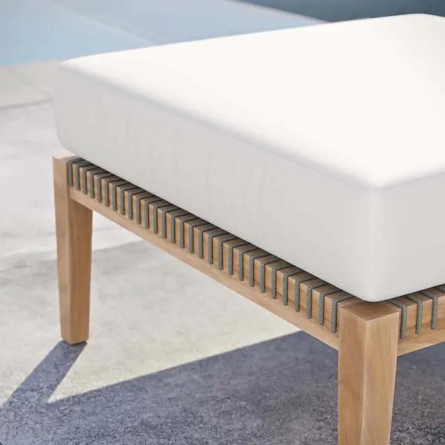 Alt view image 6 of 7 - Clearwater Outdoor Patio Teak Wood Ottoman Gray White EEI-5854-GRY-WHI
