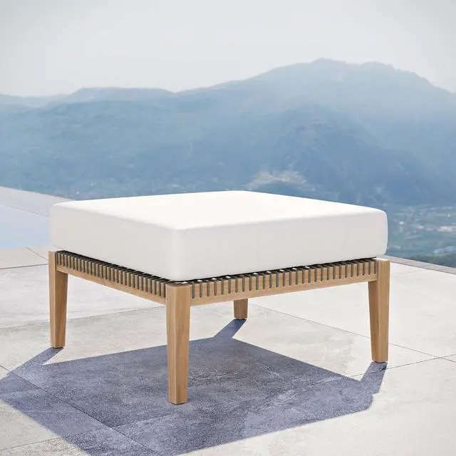Alt view image 7 of 7 - Clearwater Outdoor Patio Teak Wood Ottoman Gray White EEI-5854-GRY-WHI