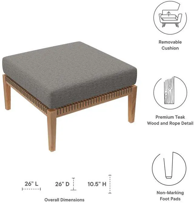 Alt view image 5 of 7 - Clearwater Outdoor Patio Teak Wood Ottoman Gray Graphite EEI-5854-GRY-GPH