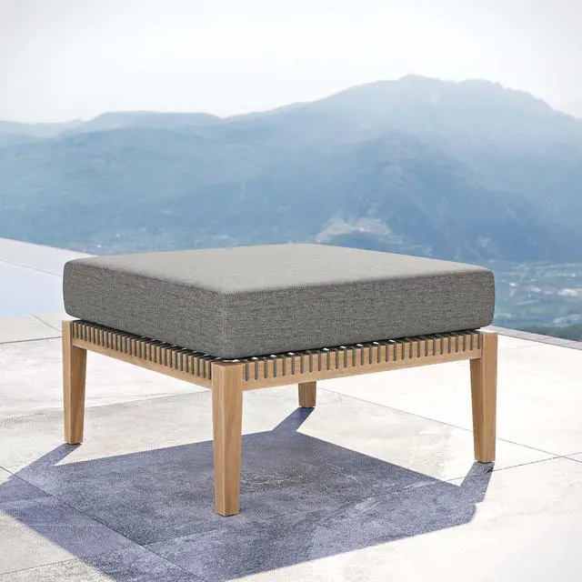 Alt view image 7 of 7 - Clearwater Outdoor Patio Teak Wood Ottoman Gray Graphite EEI-5854-GRY-GPH