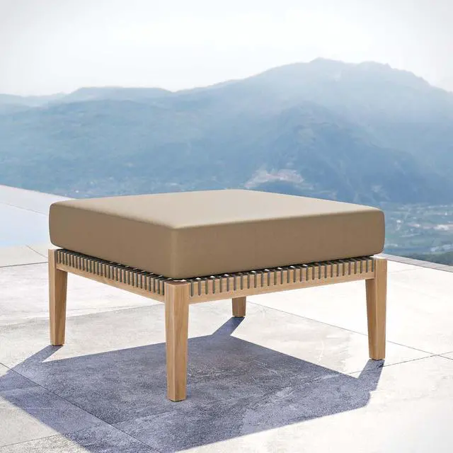 Alt view image 7 of 7 - Clearwater Outdoor Patio Teak Wood Ottoman Gray Light Brown EEI-5854-GRY-LBR