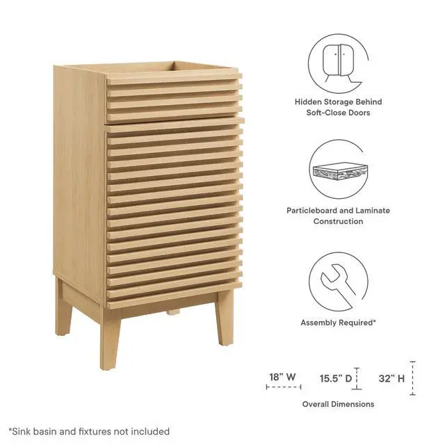 Alt view image 7 of 7 - Render 18" Bathroom Vanity Cabinet (Sink Basin Not Included) Oak EEI-4849-OAK
