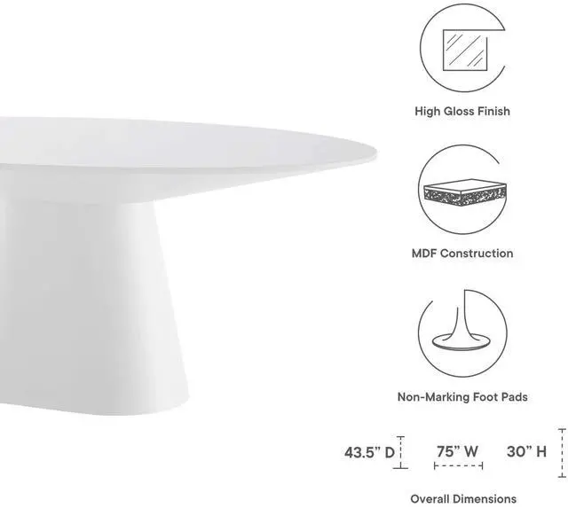Alt view image 7 of 7 - Provision 75" Oval Dining Table White EEI-4912-WHI