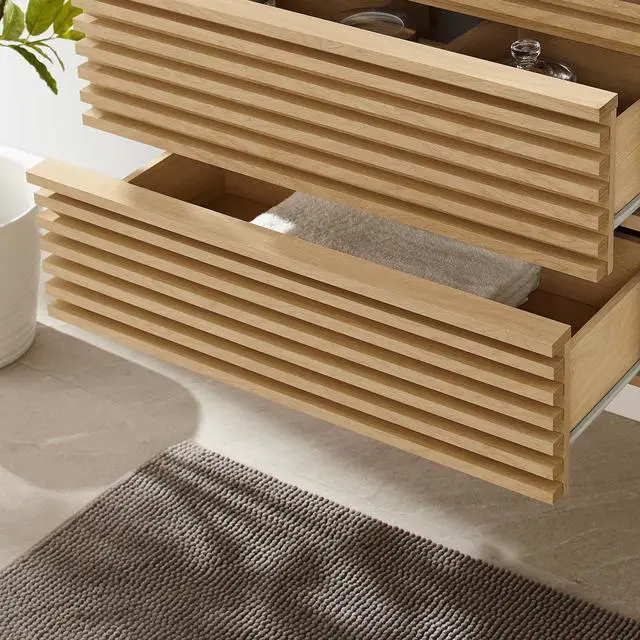 Alt view image 6 of 7 - Render 30" Wall-Mount Bathroom Vanity Cabinet (Sink Basin Not Included) Oak EEI-4850-OAK