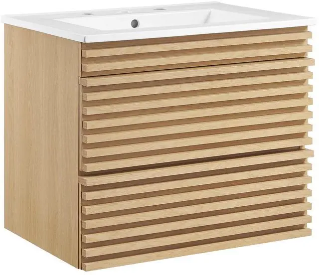 Main image of Render 24" Wall-Mount Bathroom Vanity Oak White EEI-4433-OAK-WHI