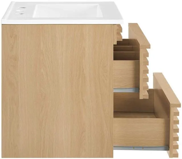 Alt view image 2 of 7 - Render 24" Wall-Mount Bathroom Vanity Oak White EEI-4433-OAK-WHI