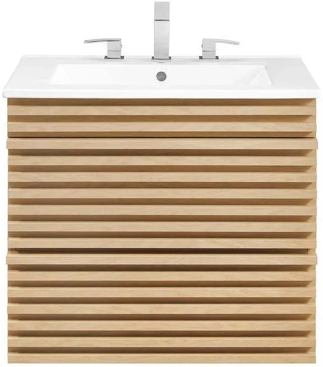 Alt view image 4 of 7 - Render 24" Wall-Mount Bathroom Vanity Oak White EEI-4433-OAK-WHI
