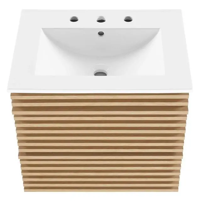 Alt view image 5 of 7 - Render 24" Wall-Mount Bathroom Vanity Oak White EEI-4433-OAK-WHI