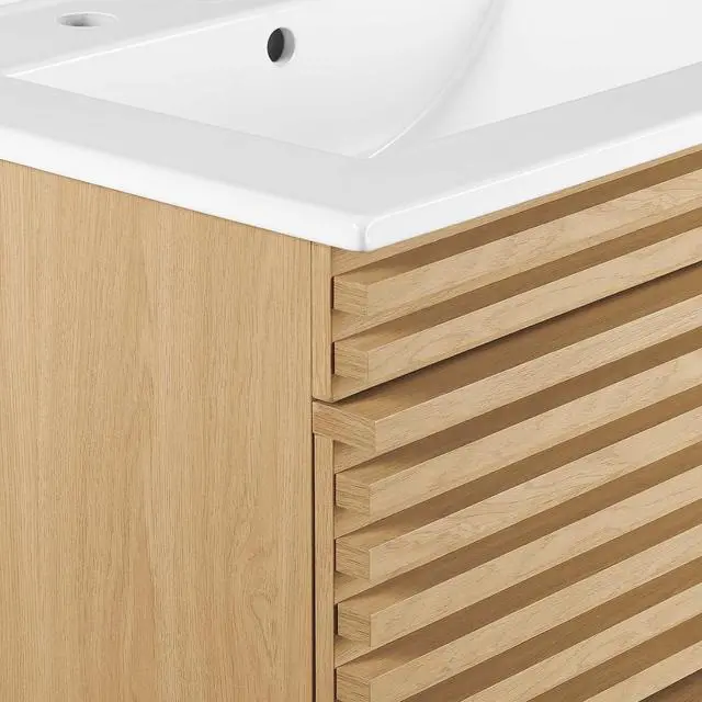 Alt view image 6 of 7 - Render 24" Wall-Mount Bathroom Vanity Oak White EEI-4433-OAK-WHI