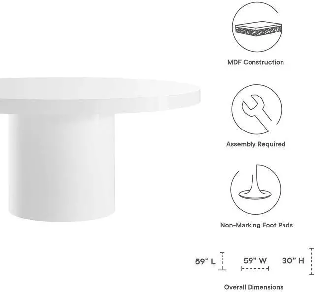 Alt view image 6 of 7 - Gratify 60" Round Dining Table White EEI-4910-WHI
