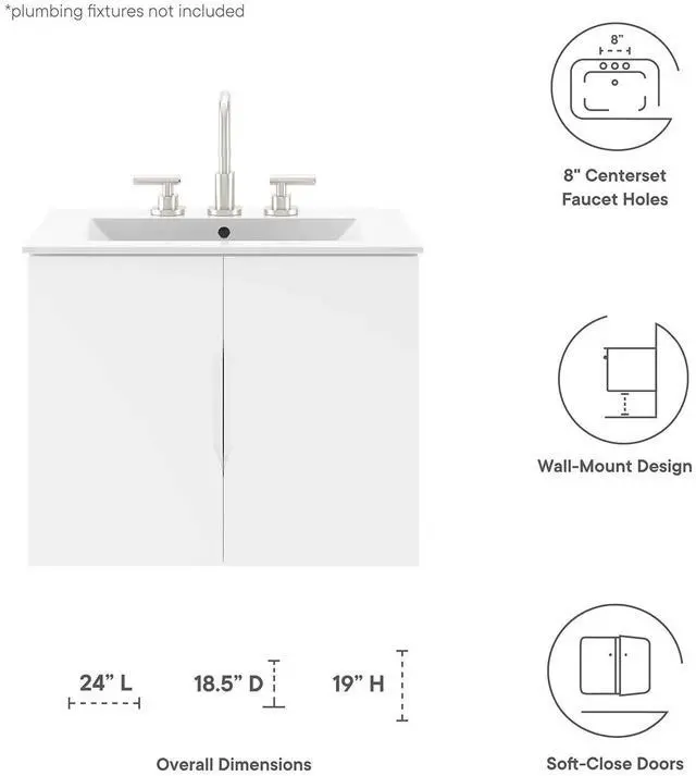 Alt view image 7 of 7 - Vitality 24" Bathroom Vanity Cabinet (Sink Basin Not Included) White EEI-4893-WHI