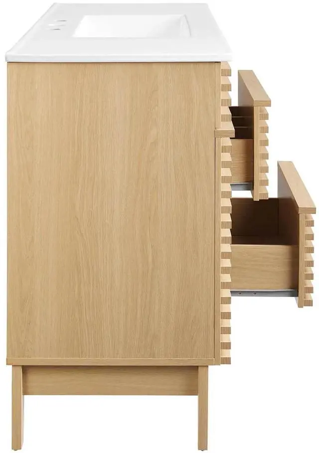 Alt view image 3 of 7 - Render 48" Single Sink Bathroom Vanity Oak White EEI-4439-OAK-WHI