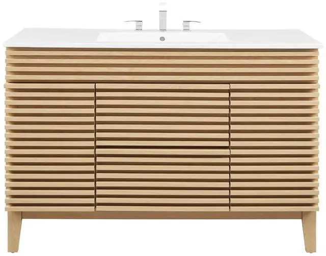 Alt view image 4 of 7 - Render 48" Single Sink Bathroom Vanity Oak White EEI-4439-OAK-WHI
