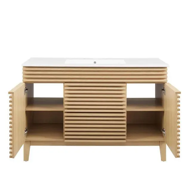 Alt view image 5 of 7 - Render 48" Single Sink Bathroom Vanity Oak White EEI-4439-OAK-WHI